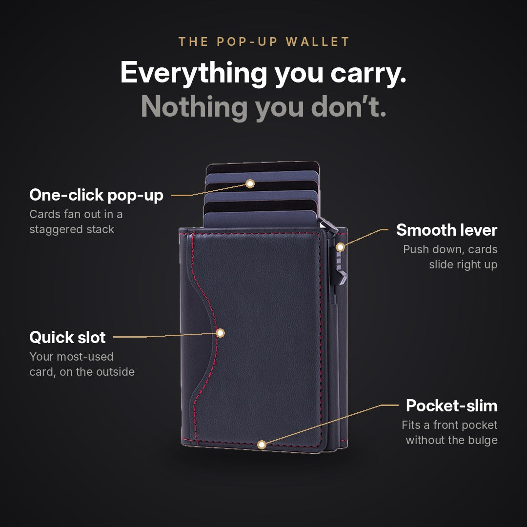 Features: one-click pop-up, smooth lever, quick slot, pocket-slim
